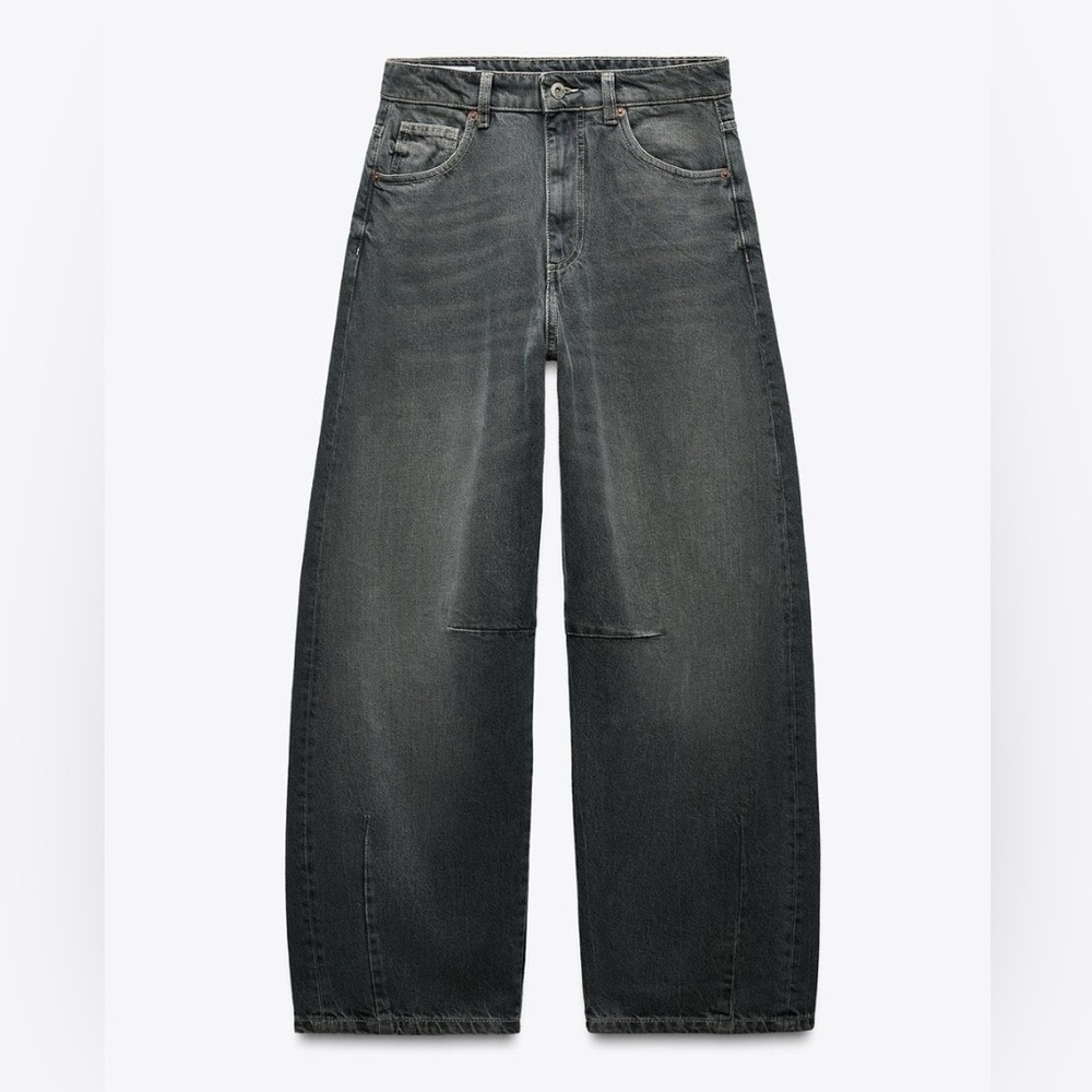 Zara TRF MID-WAIST BAGGY BALLOON JEANS, dark grey size 6 barely worn
